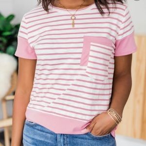 Pink Lily medium pink and cream striped t-shirt